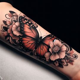 Amazing Forearm Flower with Butterfly Tattoo