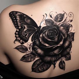 Black-Rose-And-Butterfly-Tattoo-for-shoulder