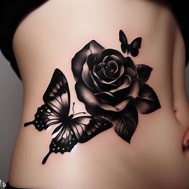 Black-Rose-And-Butterfly-Tattoo-for-white-skin