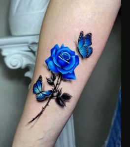 Blue Monarch Butterfly On Rose Tattoo ideas