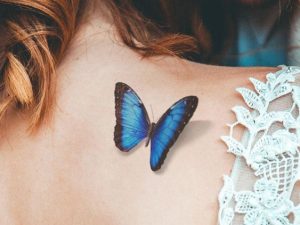 Blue Monarch Butterfly Wings Tattoo