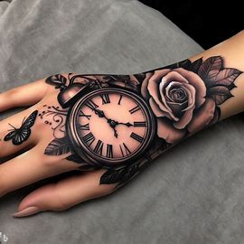 Clock-Rose-And-Butterfly-Tattoo-for-boys-and-girls