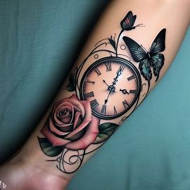 Clock-Rose-And-Butterfly-Tattoo