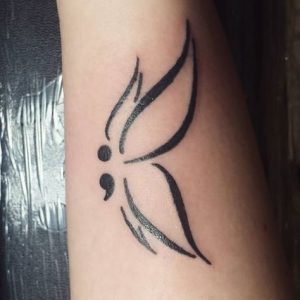 Forearm Semicolon Butterfly Tattoo Idea