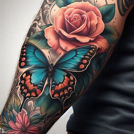 Rose-And-Butterfly-Tattoo-On-The-Arm-for-girls