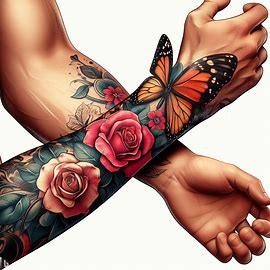 Rose-And-Butterfly-Tattoo-On-The-Arm