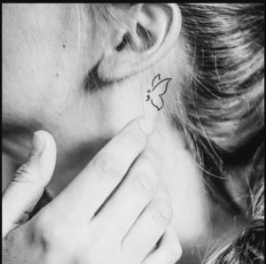 Semicolon Butterfly Tattoo Behind Ear