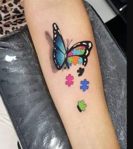 Semicolon Butterfly Tattoo with a Burst of Color