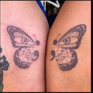 Shoulder Semicolon Butterfly Tattoo Idea