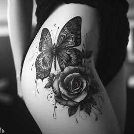 Small Butterfly and rose tattoo on body