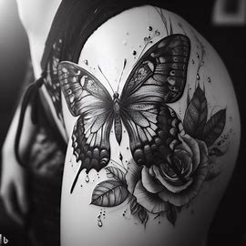 Small-Butterfly-and-rose-tattoo