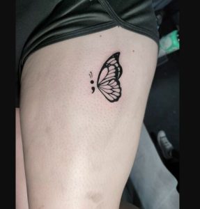 Tiny And Simple Semicolon butterfly Tattoo