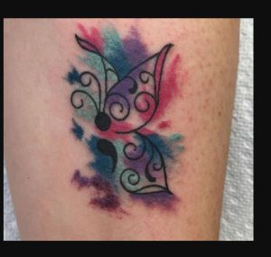 Watercolour Semicolon Butterfly Tattoo designs