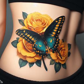Yellow-Rose-And-Butterfly-Tattoo-for-young-girls