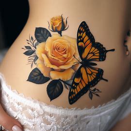 Yellow-Rose-And-Butterfly-Tattoo