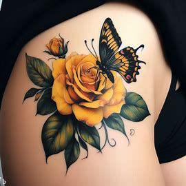 chest-Yellow-Rose-And-Butterfly-Tattoo