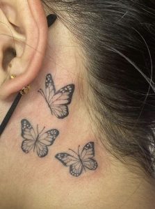 Black Butterfly Tattoo Behind Ear