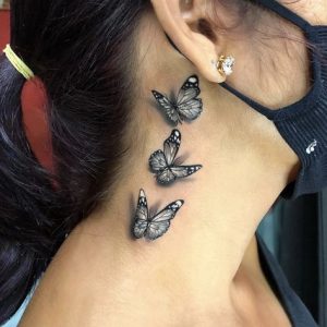 Black Butterfly Tattoo Behind Neck ideas