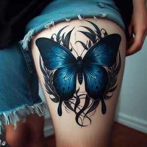 Blue Butterfly Tattoo thigh for girls