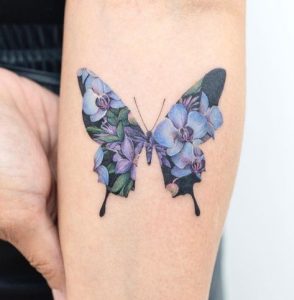 Small-blue-butterfly-tattoos-with-flower