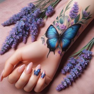 Wrist-tattoo-of-a-blue-butterfly