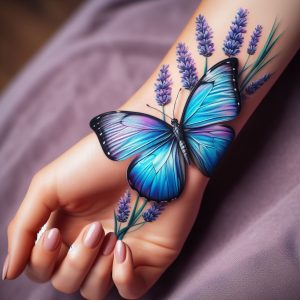 Wrist-tattoo-of-a-blue-butterfly-for-girls