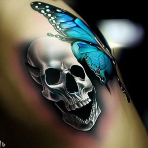 3d skull and butterfly tattoo