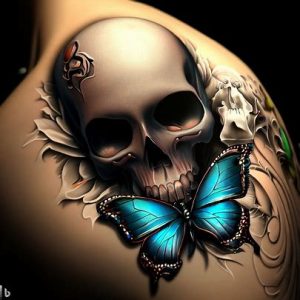 3d skull and butterfly tattoo for boys
