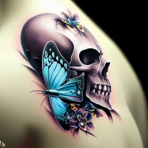 3d skull and butterfly tattoo for female