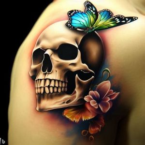 3d skull and butterfly tattoo for girls