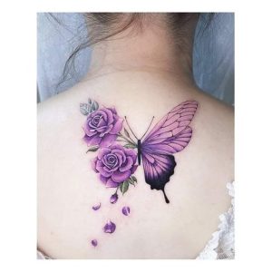 Flower-With-a-Pink-Butterfly-Tattoo-designs