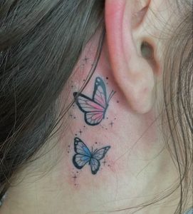 Purple Butterfly Tattoo Behind The Ear ideas