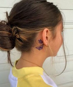 Purple Butterfly Tattoo Behind The Ear ideas