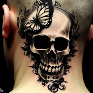 Skull and Butterfly Tattoo Designs On neck designs