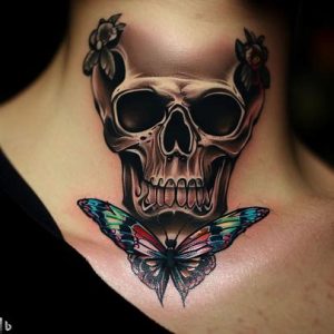 Skull and Butterfly Tattoo Designs On neck for boys