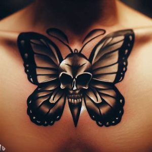 butterfly skull chest tattoo on men boy