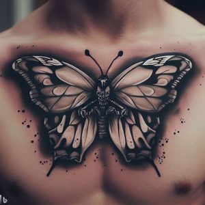 butterfly skull chest tattoo popular