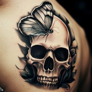 half skull half butterfly tattoo