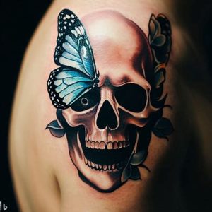 half skull half butterfly tattoo on girls Body