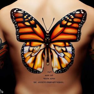 monarch butterfly skull tattoo on back side