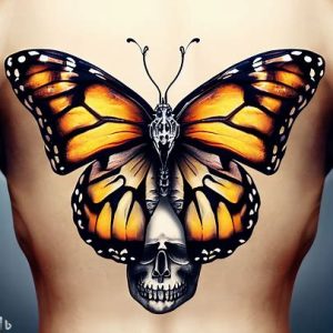 monarch butterfly skull tattoo on body