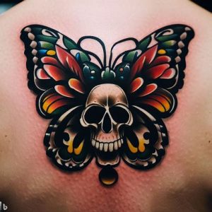 traditional butterfly skull tattoo