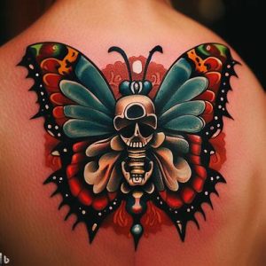 traditional skull butterfly tattoo