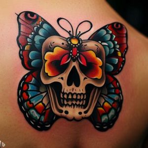 traditional skull butterfly tattoo on body