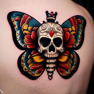 traditional skull butterfly tattoo with Back designs