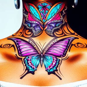 American Butterfly Neck Tattoos Ideas