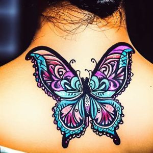 Butterfly Neck Tattoos Colorful