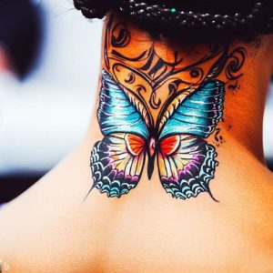 Girls Butterfly Neck Tattoos