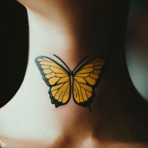 Yellow-butterfly-tattoo-neck-girls