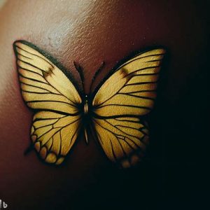 yellow butterfly tattoo on dark areas